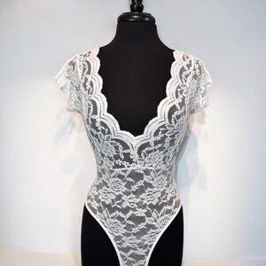 White Women Backless Lace Bodysuit
